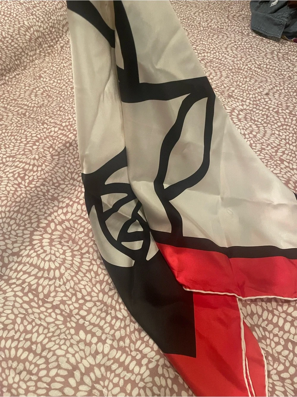 Loewe Red Black and Cream Graphic Silk Scarf